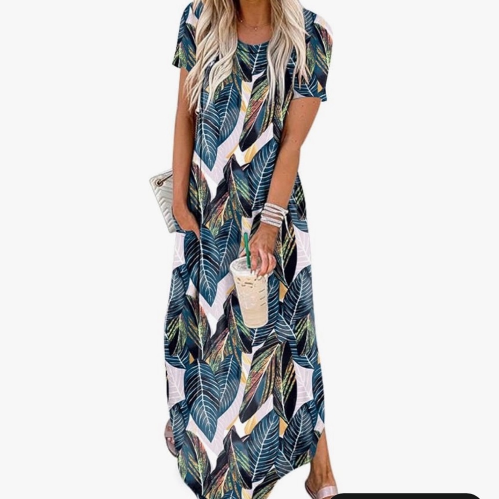 Tropical Leaf Maxi Dress in Navy and Green